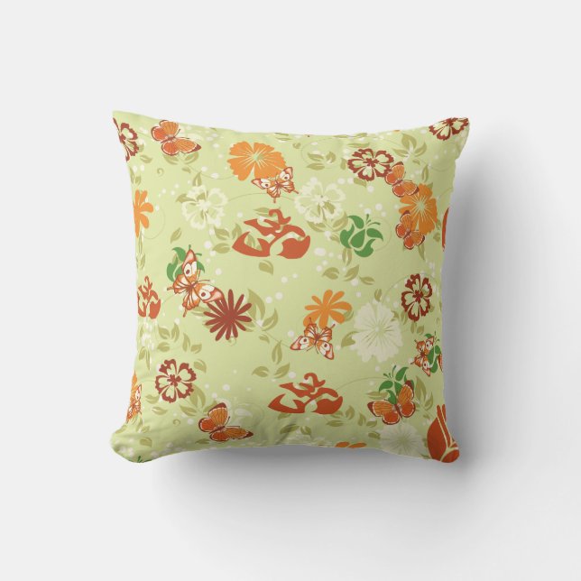 Coussin Papillons rouges orange rétro Fleurs Jeter Oreille (Recto)