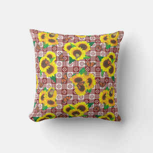Coussin Papillons tournesol En vichy rouge