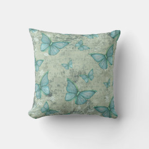Coussin Papillons Turquoise Pastel Motif de Style Vintage