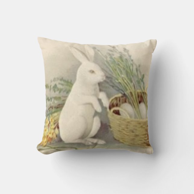 Coussin Pâques Panier d'oeufs de lapin Jonquil (Recto)