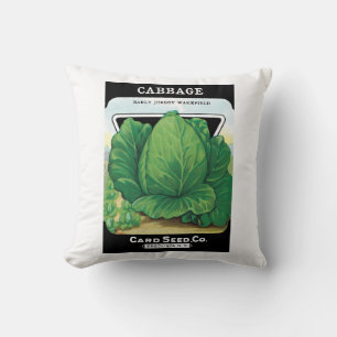 Coussin Paquet de semences vintage Art Étiquette, Chou ver