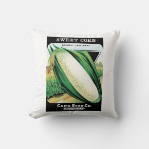 Coussin Paquet de semences vintage Art Étiquette, maïs bla