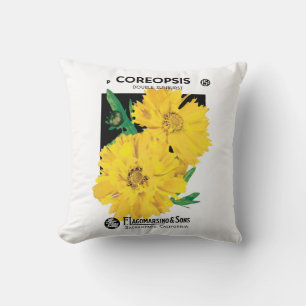 Coussin Paquet de semences vintage, Fleurs de Coréopsis Ja