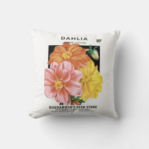 Coussin Paquet de semences vintage, Fleurs de jardin Dahli