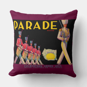 Coussin Parade citron crate imprimé étiquette des années 1