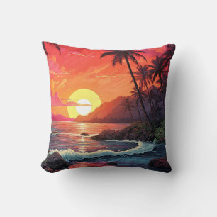 Coussin Paradis de l'île de la plage tropicale au coucher