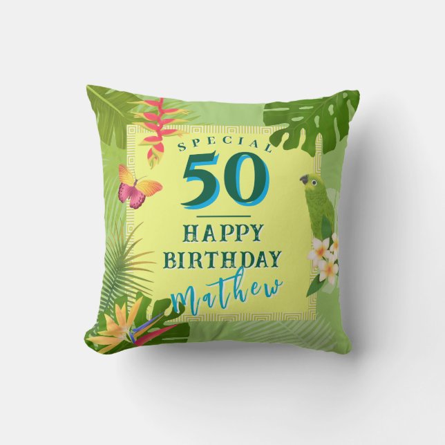 Coussin Paradis tropical annuel vert d'anniversaire (Recto)