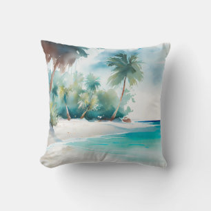 Coussin Paradis tropical avec plage de sable et palmiers