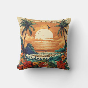 Coussin Paradis tropical en Sailor Jerry Tattoo style Art