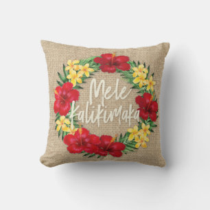 Coussin Paradis Tropical Hawaiian Holiday Wreath Burlap