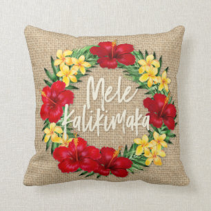 Coussin Paradis Tropical Hawaiian Holiday Wreath Reverse