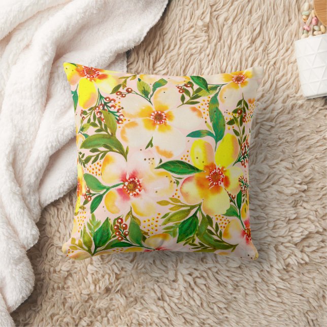 Coussin Paradiso Calido-Pale rose Tropical Floral Artisan (Couverture)