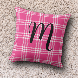 Coussin Paraphe Tartan carré rose pâle
