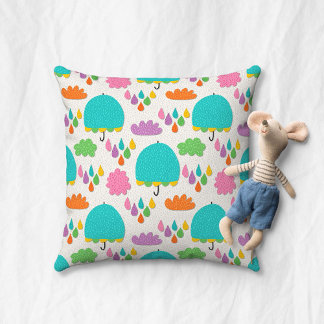 Coussin Parapluies bleus avec nuages et gouttes de pluie