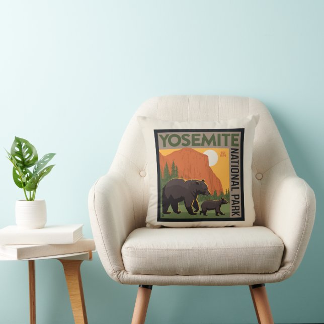 Coussin Parc national de Yosemite | Famille d'ours (Chaise)