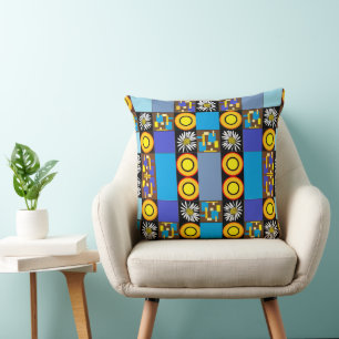 Coussin Parcelle en patchwork Mazipoodles 3 bleu