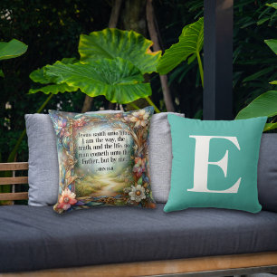 Coussin Parcours de jardin floral Écriture Monogramme Turq