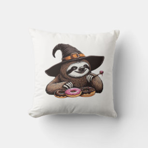 Coussin Paresseux drôle en chapeau de sorcière appréciant