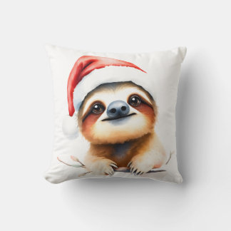 Coussin Paresseux mignon portant un chapeau de Père Noël