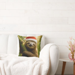 Coussin Paresseux mignon portant un chapeau de Père Noël
