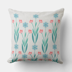 Coussin Parfait Jardin Floral Bleu Poussiéreux et Rose Blu