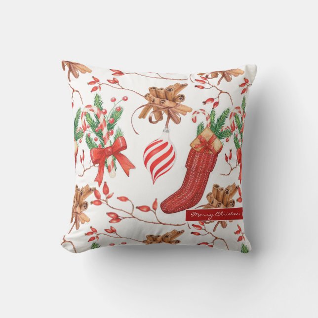 Coussin Parfums de Noël cannelle et Motif de menthe poivré (Recto)