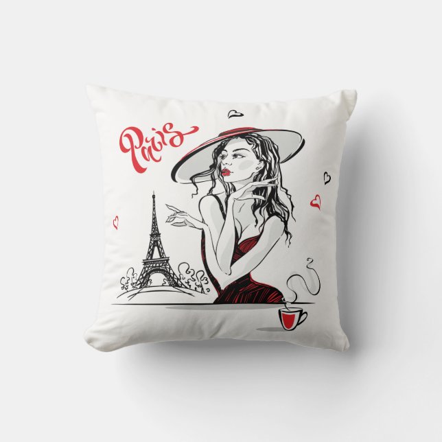 Coussin Paris & Café, rouge (Recto)