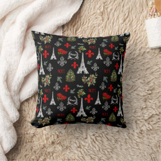 Coussin Paris Christmas Eiffel Tower Black Throw Pillow
