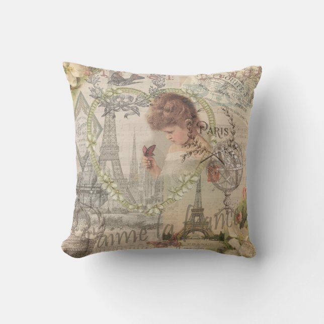 Coussin Paris France Jolie fille Eiffel (Recto)