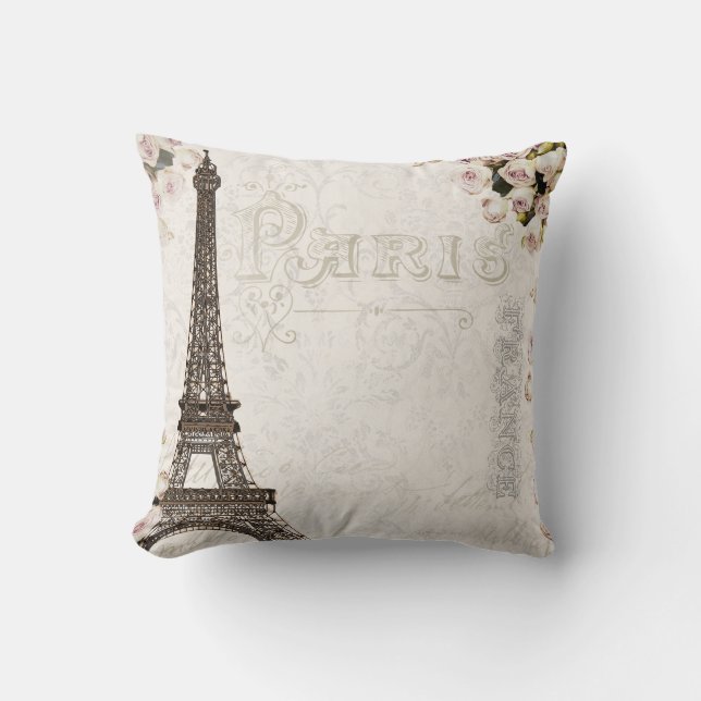 Coussin Paris France Tour Eiffel Roses Roses Roses Roses R (Recto)