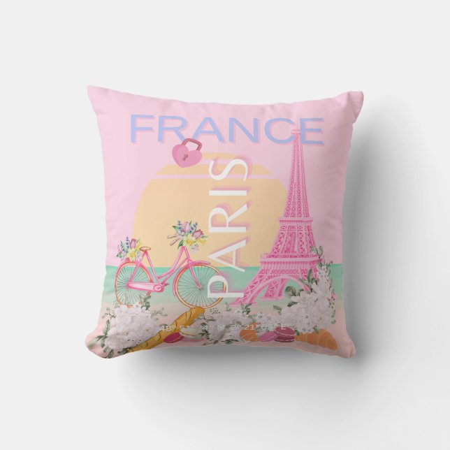 Coussin Paris, France, Travel Art, Preppy, Pastel, Rose (Recto)