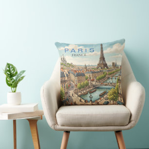 Coussin Paris France Voyage Art Rétro