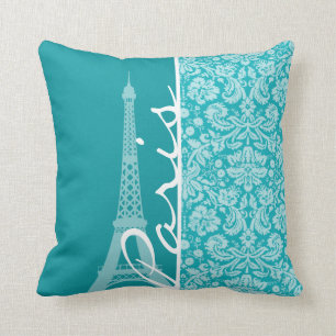 Coussin Paris ; Modèle bleu-vert Damask