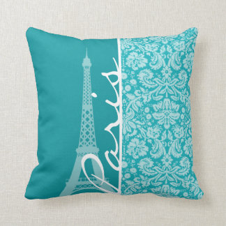 Coussin Paris ; Modèle bleu-vert Damask