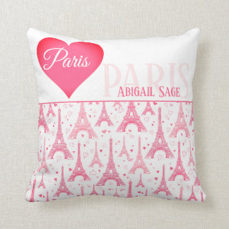 Coussin Paris rose personnalisé Coeur Tour Eiffel Chic
