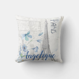 Coussin Paris Scène et Fleurs Bleues Personnalisées