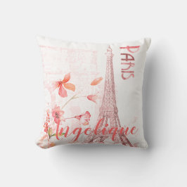 Coussin Paris Scène et Fleurs roses Personnalisées