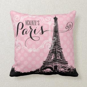 Coussin Paris Tour Eiffel Rose Girly Monogramme
