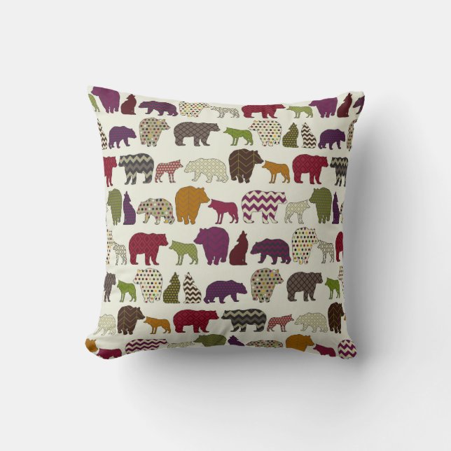 Coussin partie de geo de loup d'ours (Recto)