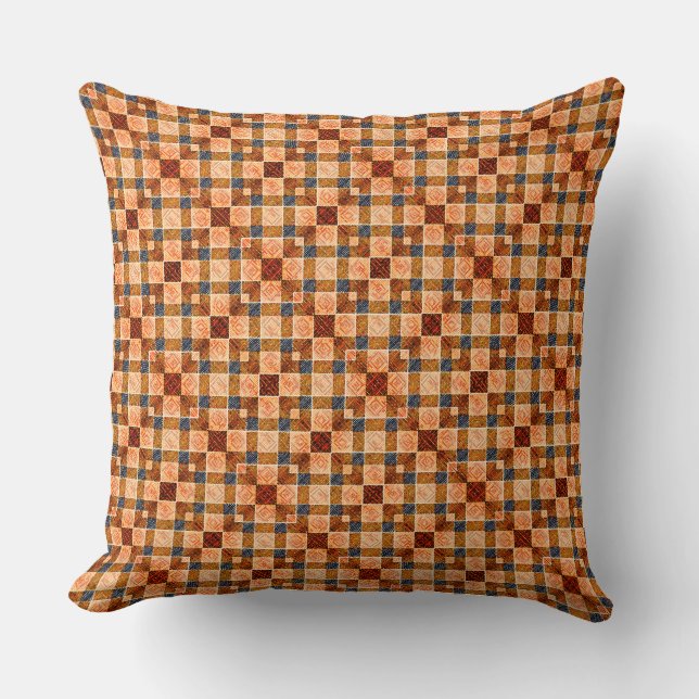 Coussin Parties d'échecs rustique orange rougeâtre formant (Recto)