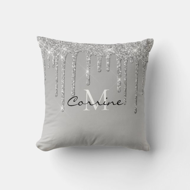 Coussin Parties scintillant à goutte d'argent Monogramme P (Recto)