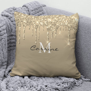 Coussin Parties scintillant à goutte d'or Monogramme Accen