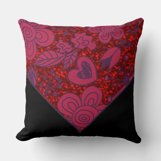 Coussin Parties scintillant à griffes rouge et noire Flora (Recto)