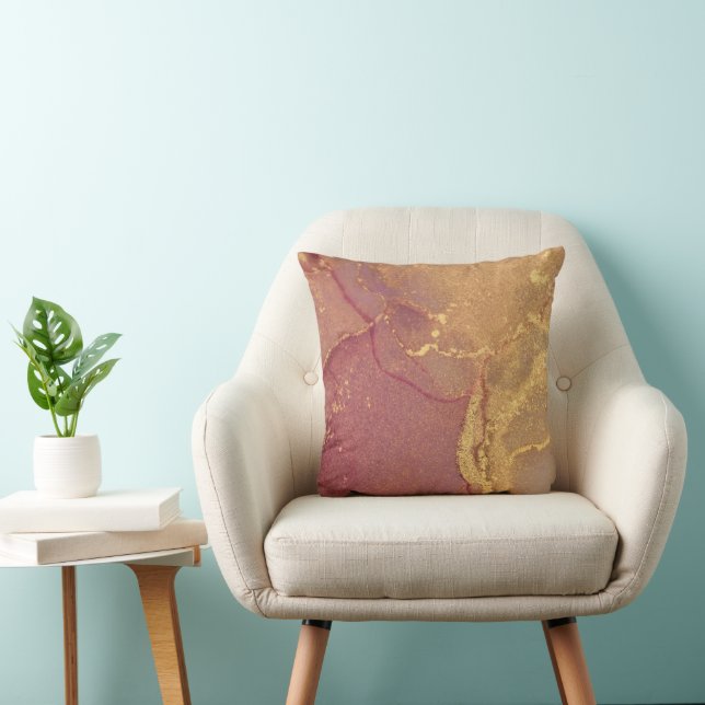 Coussin Parties scintillant abstraite rose et or (Chaise)