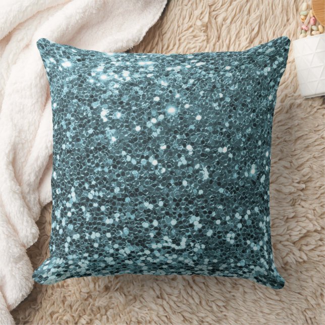 Coussin Parties scintillant Aqua Faux Sequin Pillow (Couverture)