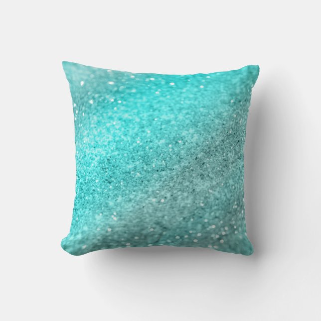 Coussin Parties scintillant Aqua Turquoise Océan #1 (Recto)
