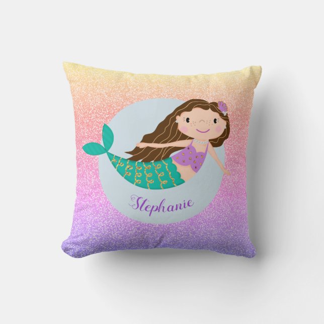 Coussin Parties scintillant arc-en-ciel mignonne sirène pe (Recto)