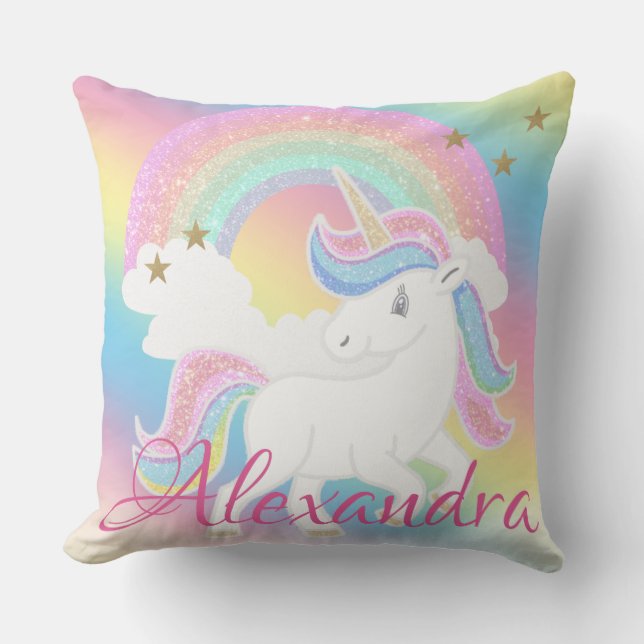 Coussin Parties scintillant arc-en-ciel Unicorne avec nom  (Recto)