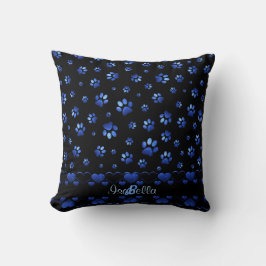 Coussin Parties scintillant bleue chien patte motif, Monog
