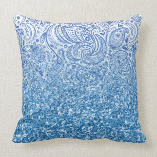 Coussin Parties scintillant bleue étincelante et cachemire